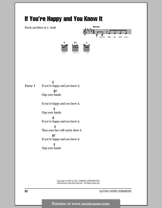 If You're Happy and You Know It: Lyrics and chords (with chord boxes) by Laura Smith