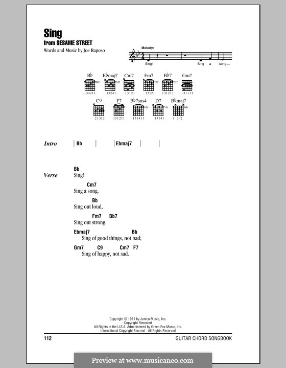 Sing (The Carpenters): Lyrics and chords (with chord boxes) by Joe Raposo