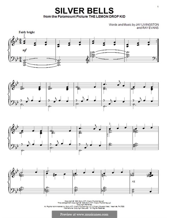 Piano version: B Flat Major by Jay Livingston, Raymond Evans