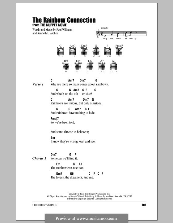 The Rainbow Connection (Kermit the Frog): Lyrics and chords (with chord boxes) by Paul H. Williams, Kenneth L. Ascher