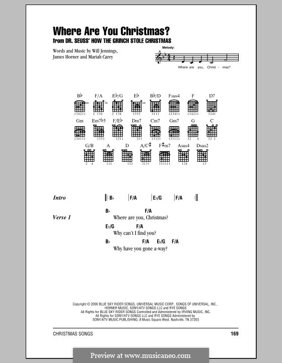 Where Are You Christmas? (from How The Grinch Stole Christmas): Lyrics and chords (with chord boxes) by James Horner, Mariah Carey, Will Jennings