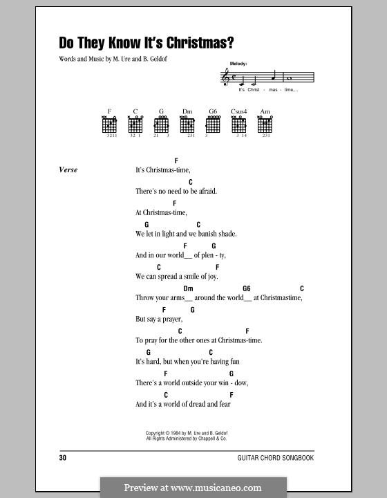 Do They Know It's Christmas? (Feed the World): Lyrics and chords (with chord boxes) by Bob Geldof, Midge Ure