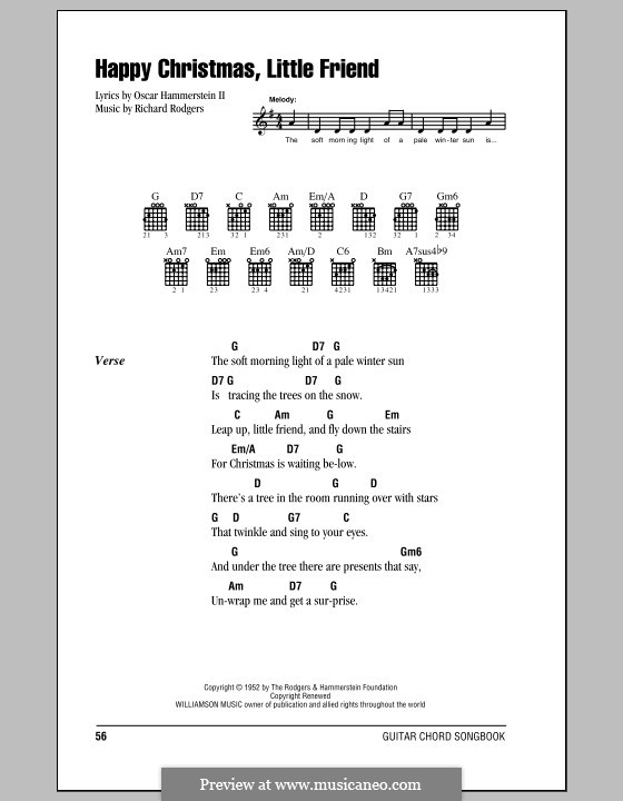 Happy Christmas, Little Friend: Lyrics and chords (with chord boxes) by Richard Rodgers