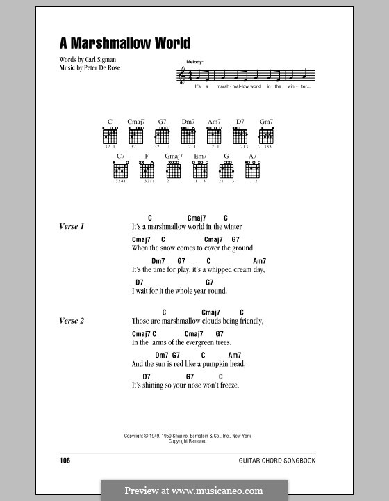 A Marshmallow World: Lyrics and chords (with chord boxes) by Peter de Rose