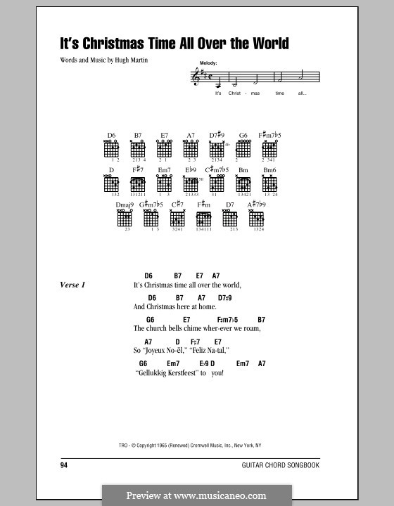 It's Christmas Time All Over the World: Lyrics and chords (with chord boxes) by Hugh Martin