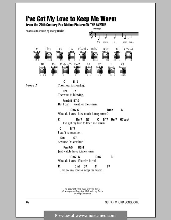 I've Got My Love to Keep Me Warm (Frank Sinatra): Lyrics and chords (with chord boxes) by Irving Berlin