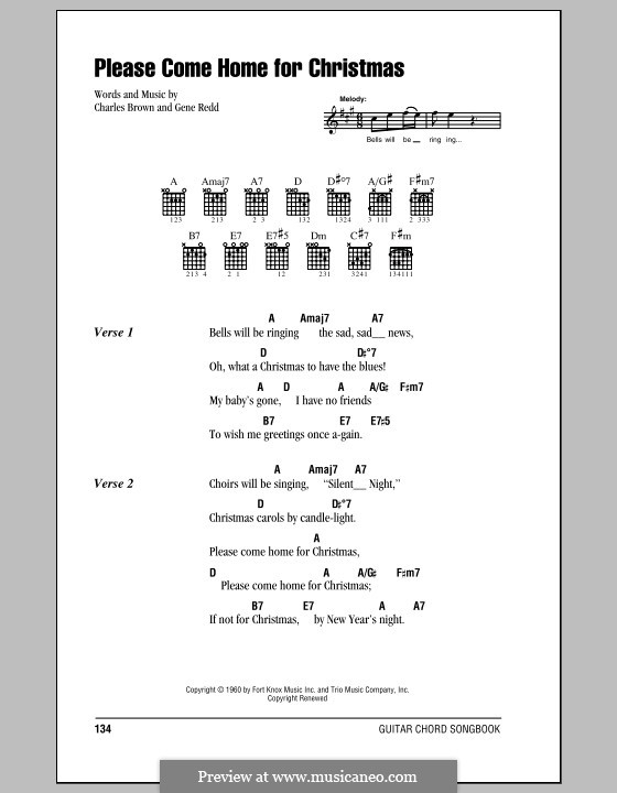 Please Come Home for Christmas (The Eagles): Lyrics and chords (with chord boxes) by Charles Brown, Gene Redd