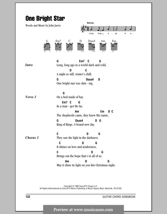 One Bright Star: Lyrics and chords (with chord boxes) by John Jarvis