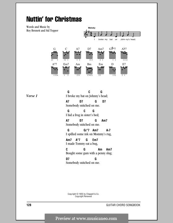 Nuttin' for Christmas: Lyrics and chords (with chord boxes) by Sid Tepper