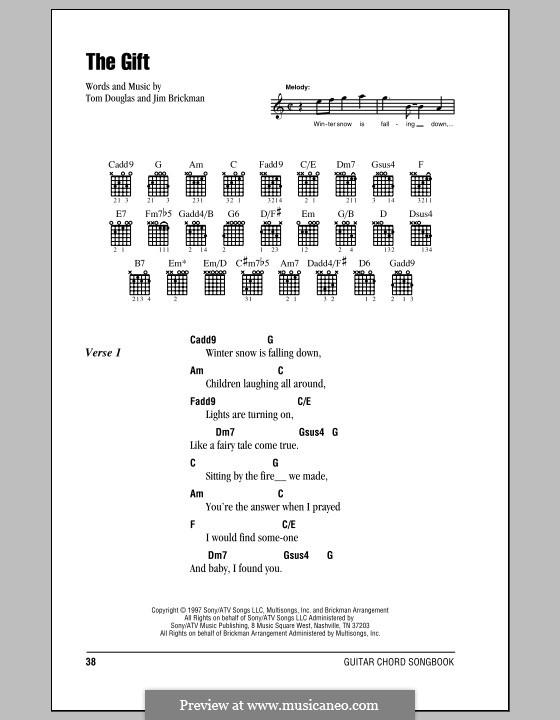 The Gift (Collin Raye): Lyrics and chords (with chord boxes) by Jim Brickman, Tom Douglas