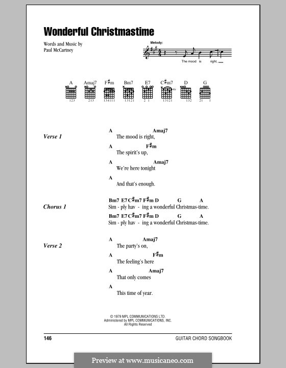 Wonderful Christmastime: Lyrics and chords (with chord boxes) by Paul McCartney