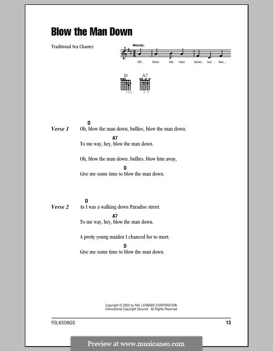 Blow the Man Down: Lyrics and chords (with chord boxes) by folklore