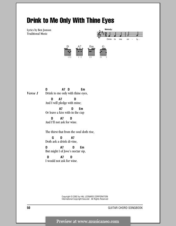 Drink to Me Only with Thine Eyes: Lyrics and chords (with chord boxes) by folklore