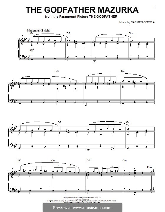 The Godfather Mazurka: For voice and piano (or guitar) by Carmine Coppola