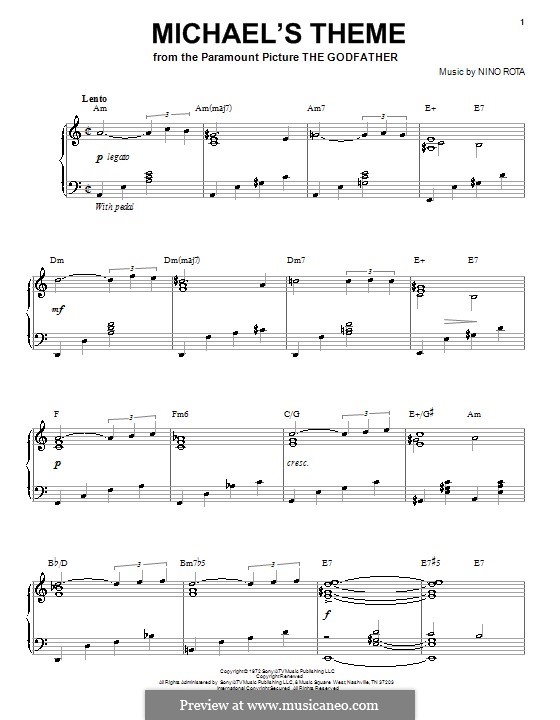 michaels theme by n rota sheet music on musicaneo nino rota sheet music