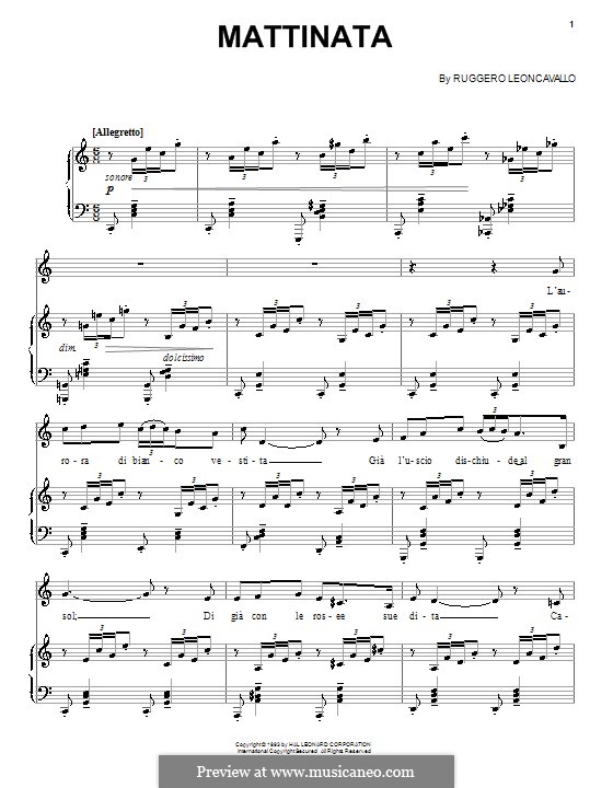 Mattinata: Piano-vocal score by Ruggero Leoncavallo