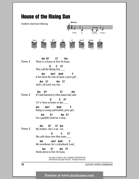 House of the Rising Sun by folklore sheet music on MusicaNeo