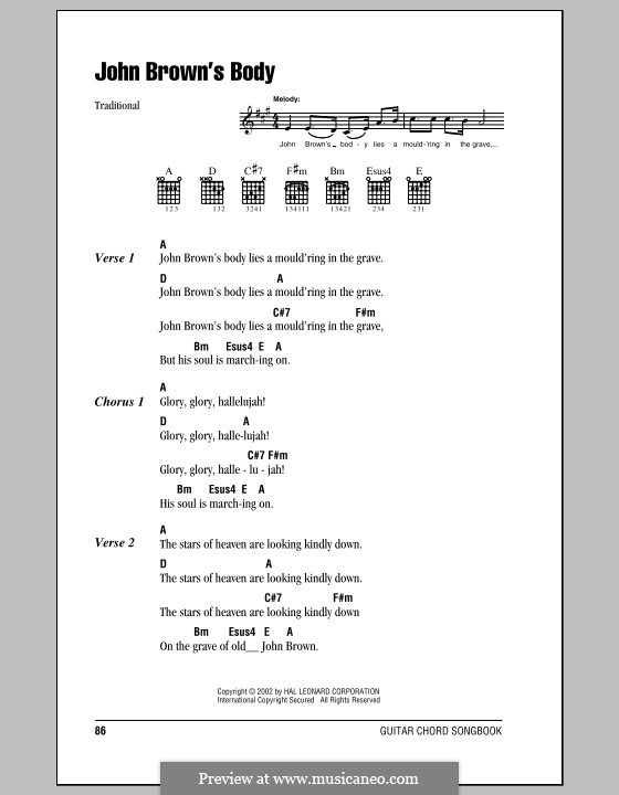 John Brown's Body: Lyrics and chords (with chord boxes) by folklore