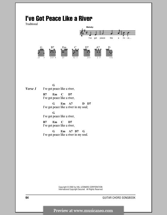 I've Got Peace Like a River: Lyrics and chords (with chord boxes) by folklore