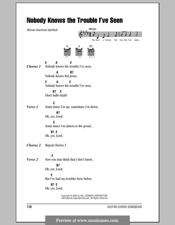 Nobody Knows the Trouble I've Seen: Lyrics and chords by folklore