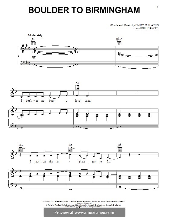 Boulder to Birmingham: For voice and piano (or guitar) by Bill Danoff, Emmylou Harris