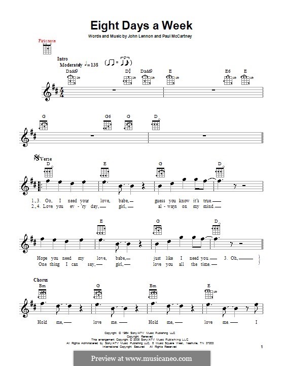 Eight Days a Week (The Beatles): For ukulele by John Lennon, Paul McCartney