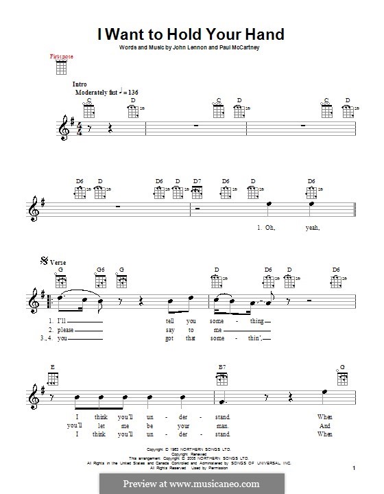 I Want to Hold Your Hand (The Beatles): For ukulele by John Lennon, Paul McCartney