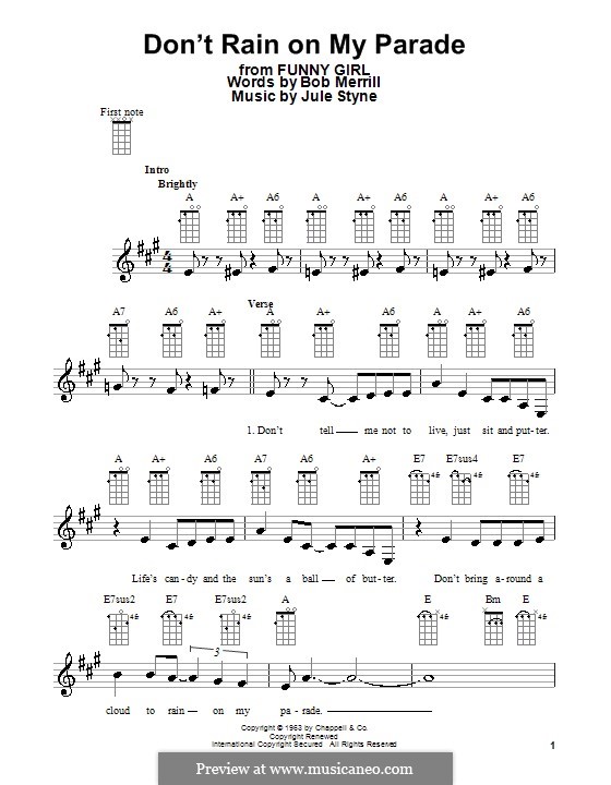 Don't Rain on My Parade: For ukulele by Jule Styne