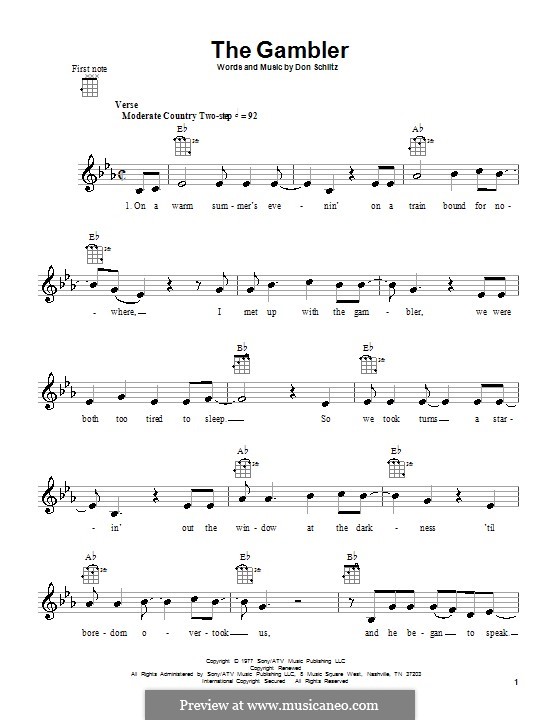 The Gambler (Kenny Rogers): For ukulele by Don Schlitz