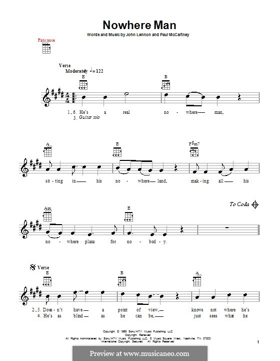 Nowhere Man (The Beatles): For ukulele by John Lennon, Paul McCartney