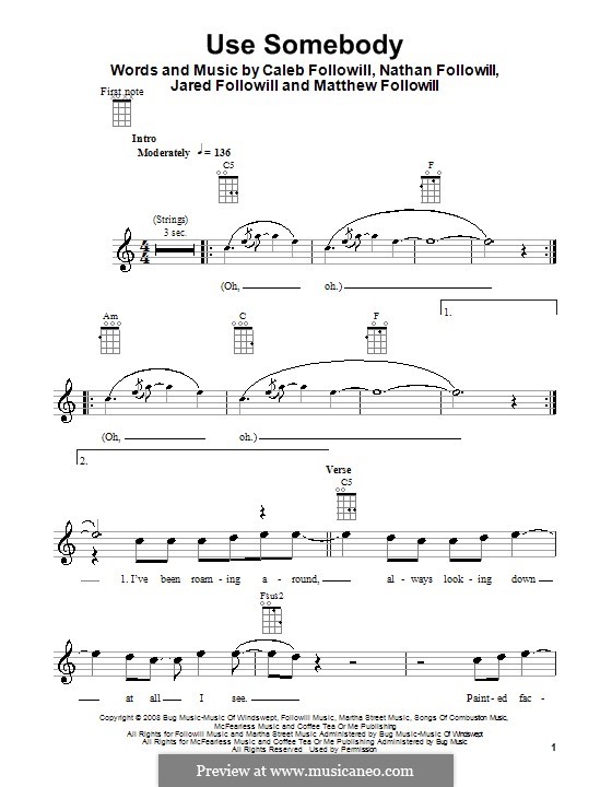 Use Somebody (Kings of Leon): For ukulele by Anthony Caleb Followill, Jared Followill, Matthew Followill, Nathan Followill