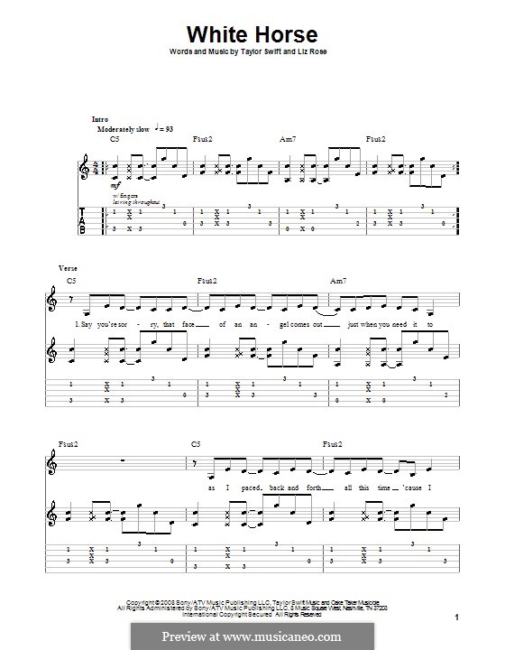 White Horse (Taylor Swift): For guitar with tab by Liz Rose