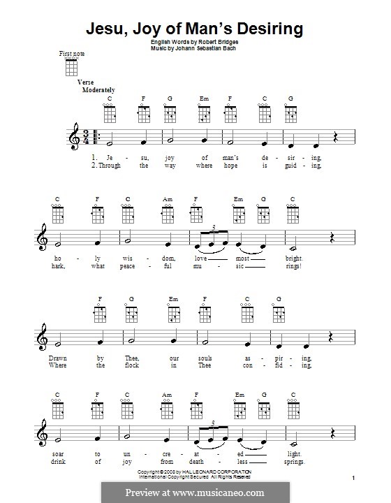 Jesu, Joy of Man's Desiring (Printable Scores): For ukulele by Johann Sebastian Bach