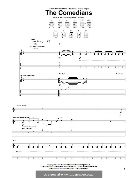 The Comedians (Roy Orbison): For guitar with tab by Elvis Costello