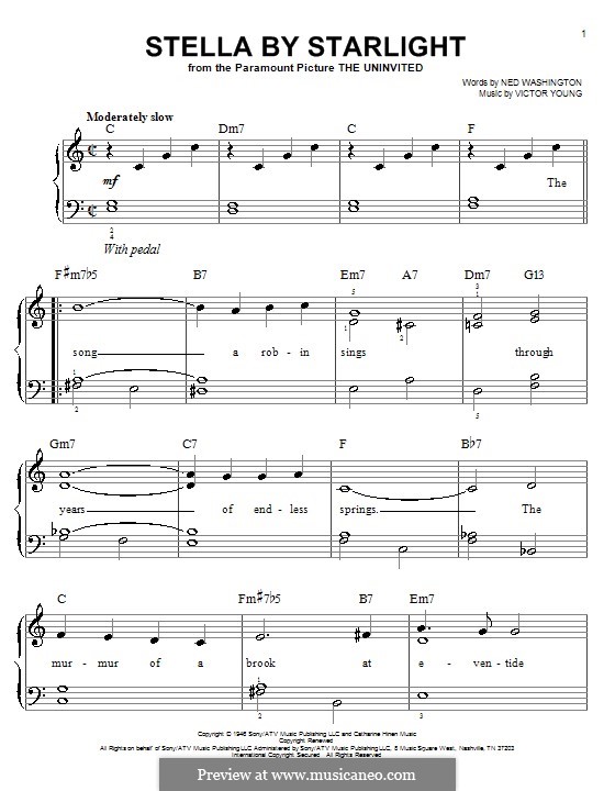 Stella By Starlight: For easy piano by Victor Young