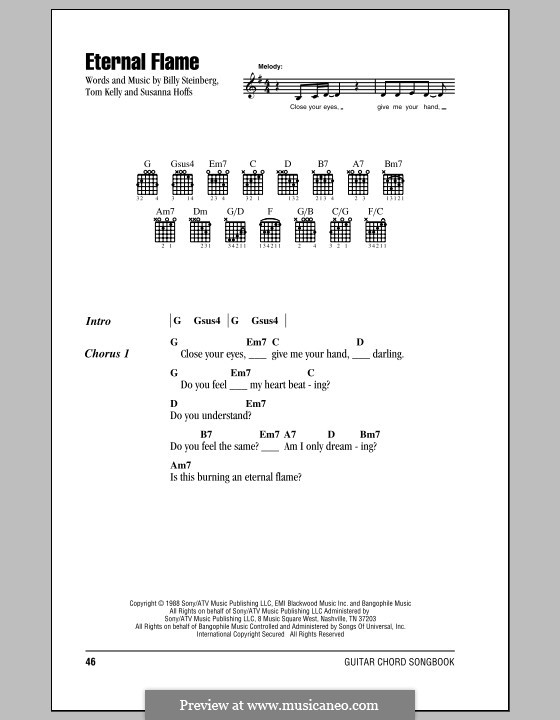 Eternal Flame: Lyrics and chords (with chord boxes) by Billy Steinberg, Susanna Hoffs, Tom Kelly