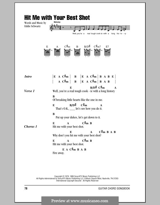 Hit Me with Your Best Shot (Pat Benatar): Lyrics and chords (with chord boxes) by Eddie Schwartz