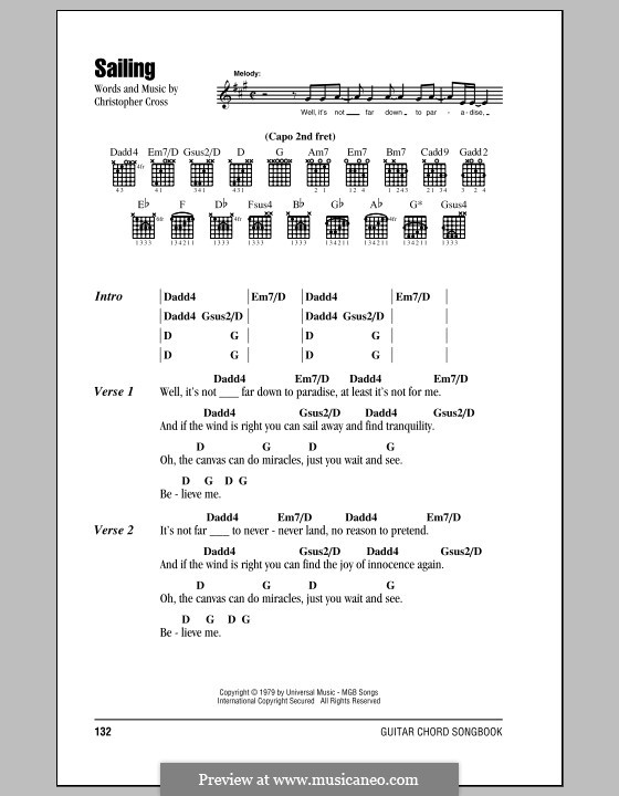 Sailing ('N Sync): Lyrics and chords (with chord boxes) by Christopher Cross