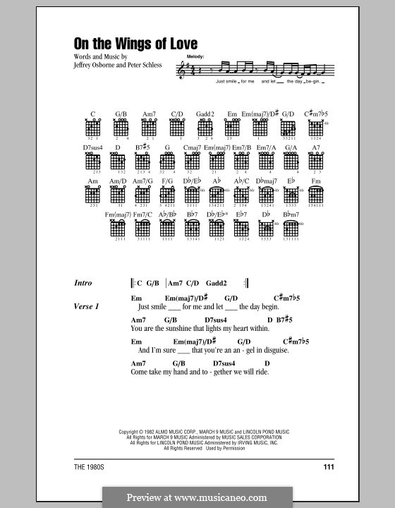 On the Wings of Love: Lyrics and chords (with chord boxes) by Peter Schless