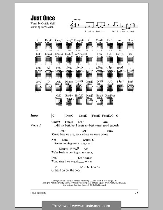 Just Once (Quincy Jones featuring James Ingram): Lyrics and chords (with chord boxes) by Barry Mann, Cynthia Weil