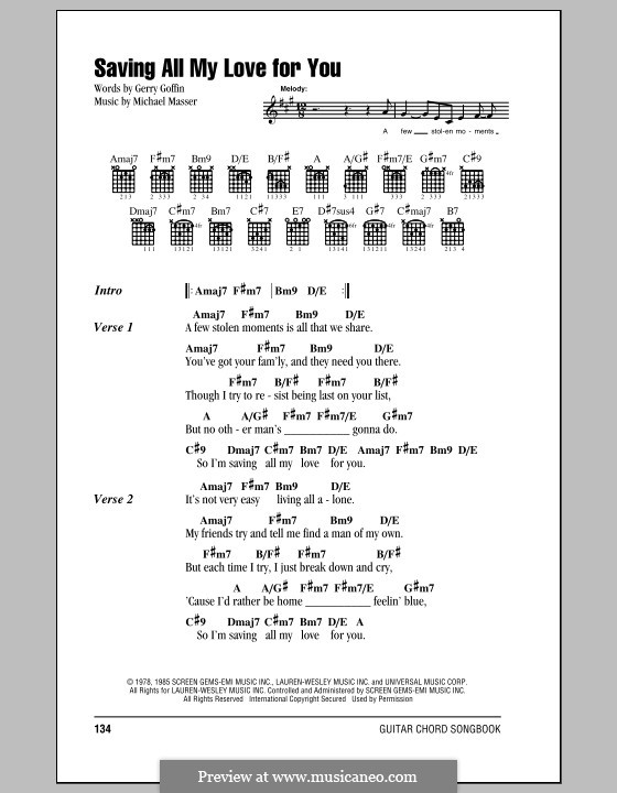 Saving All My Love for You (Whitney Houston): Lyrics and chords (with chord boxes) by Gerry Goffin, Michael Masser