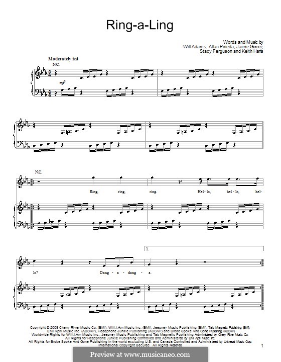 Ring-a-Ling (The Black Eyed Peas): For voice and piano (or guitar) by apl.de.ap, Jaime Gomez, Keith Harris, Stacy Ferguson, will.i.am