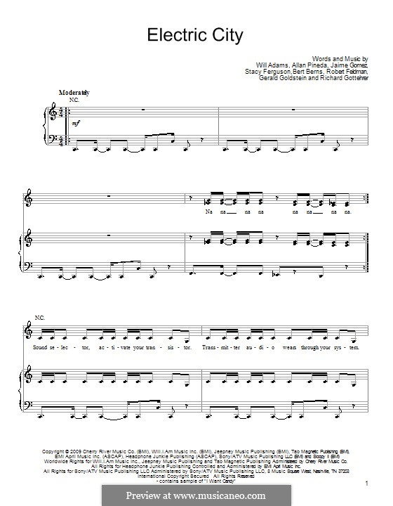 Electric City (The Black Eyed Peas): For voice and piano (or guitar) by apl.de.ap, Bert Berns, Gerald Goldstein, Jaime Gomez, Richard Gottehrer, Robert Feldman, Stacy Ferguson, will.i.am