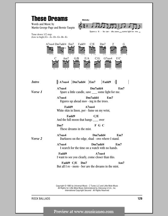 These Dreams (Heart): Lyrics and chords (with chord boxes) by Martin George Page