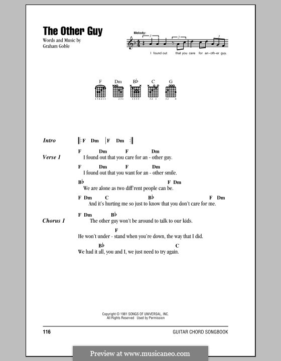 The Other Guy (The Little River Band): Lyrics and chords (with chord boxes) by Graham George Goble