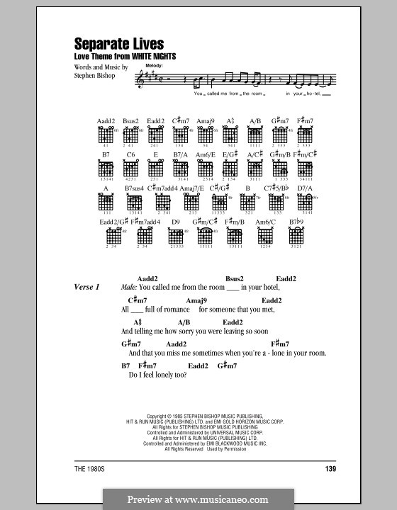 Separate Lives (Phil Collins & Marilyn Martin): Lyrics and chords (with chord boxes) by Stephen Bishop