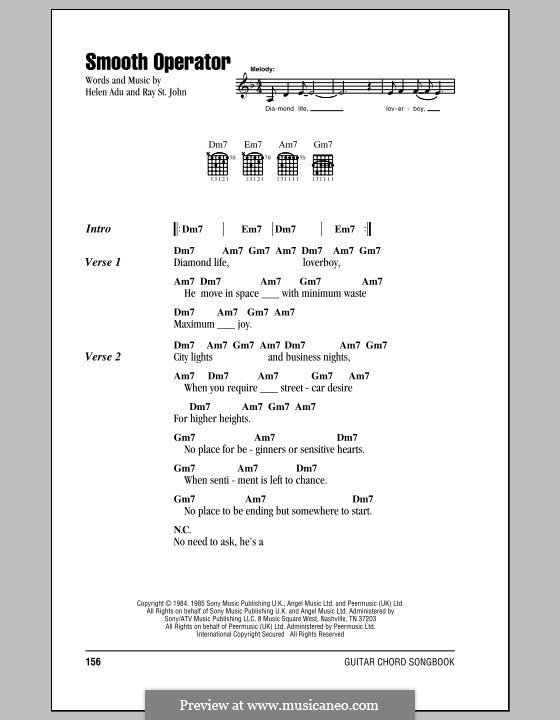 Smooth Operator (Sade): Lyrics and chords (with chord boxes) by Ray St. John, Helen Adu