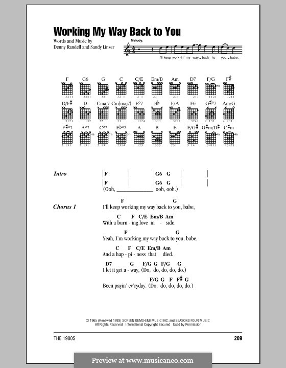 Working My Way Back To You: Lyrics and chords by Denny Randell, Sandy Linzer