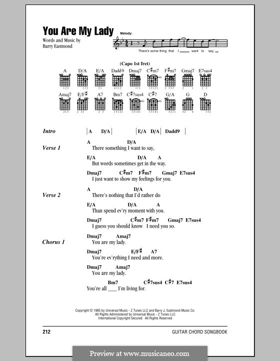 You Are My Lady: Lyrics and chords (with chord boxes) by Barry J. Eastmond