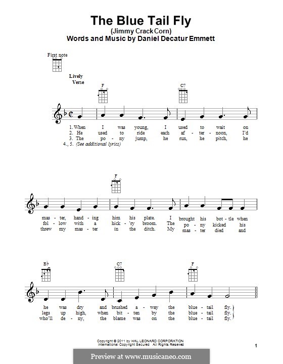 The Blue Tail Fly (Jimmy Crack Corn): For ukulele by Daniel Decatur Emmett
